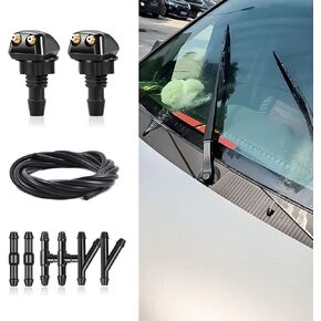2pcs Front Windshield Washer Nozzles, Front Windshield Washer Nozzle kit and Fluid Hose, Universal Car Accessories Windshield Washer Nozzles Wiper Spray Replacement for Most Cars