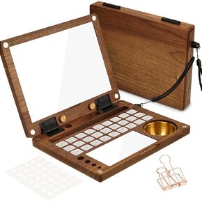 Lightwish Wooden Watercolor Palette, Multifunctional Empty Black Walnut Palette Box Travels Outdoors as an Easel, and a Palette with 27 Wells,Brush Slot and Holders, Cleaning Cup