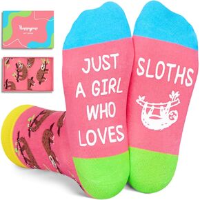 HAPPYPOP Sloth Gifts for Girls - Funny Sloth Socks for Teen Girls, Novelty Socks for Teens, Sloth Gifts for 7-9 Years