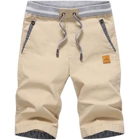 Boy's Casual Shorts Summer Classic Fit Drawstring Elastic Waist Beach Shorts with Pockets