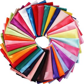 35 Pcs Satin Fat Quarter 35 Solid Color Silky Satin Patchwork Fabric for Bundle Lining Polyester Quilting Wedding Bridal Dress Table Decorations Costume Sewing Apparel Crafts (10 x 8 Inch)