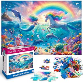 100 Piece Puzzles for Kids Ages 6-8 8-10 Mermaid Unicorn Puzzle for Girls 4-6 Years Old 100 Piece Jigsaw Puzzle for Adults Toddler Children Learning Educational Puzzles Toys Gifts for Girls Boys
