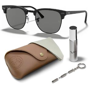 Ray-Ban RB3016 Clubmaster Classic Marble Square Shape Sunglasses With Eyewear Kit Bundle - High Bridge Fit - Ideal Formal and Casual Wear Square Sunglasses