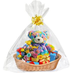 QOIUSO 6PCS Extra Large Cellophane Bags, 35x45 Inch Cellophane Wrap for Gift Baskets Clear Cellophane Gift Bags 2.8 Mil Thick