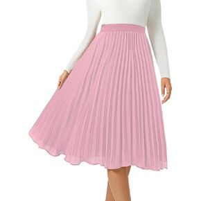Women's Midi Skirt Elastic High Waist Pleated Skirt Knee Length Swing A-Line Casual Flowy Skirts 2024