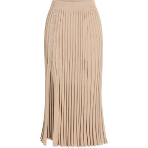 CIDER Solid Pleated Split Knitted Midi Skirt