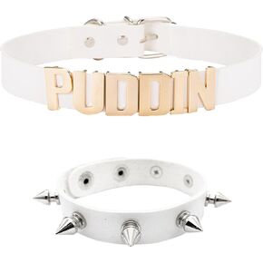 Dcfywl731 Puddin Choker Bracelet Set Halloween Gothic Jewelry Adjustable Collar Punk Leather Bracelet for Women Halloween Costumes Cosplay Accessories