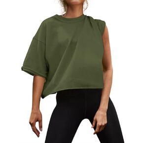 Micticsi Women's Oversized Crop Tops Short Sleeve Tshirts for Women Drop Shoulder Boxy T-Shirts Workout Tops Tees