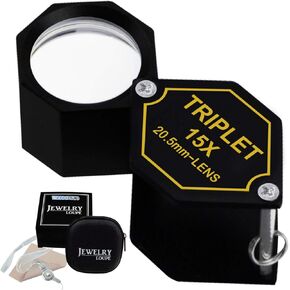 15x Jewelry Loupe 20.5mm Triplet Lens Pocket Magnification Loupe Tool for Jewelers, Mechanics, Watchmaker,Black Frame Achromatic Optical Glass Metal Body Hexagonal Design Magnifying Kit Set