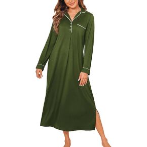 Ekouaer Nightgowns for Women Long Sleeves Nightgown Soft Sleepwear Button V Neck Sleepshirt Long Nightgown S-XXL