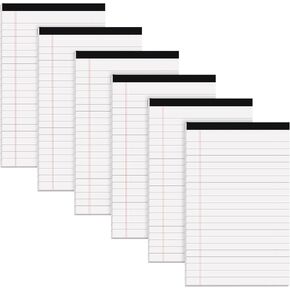 6PCS Legal Pads, White Legal Notepads 5 x 8 Inch Small Lined Note Pads 30 Sheets Perforated Writing Pads for School College Office