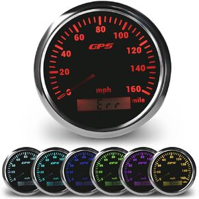 WATERWICH Speedometer Odometer GPS Gauge Meter Kit 7 Colors 3.34inch 85mm Odometer Speed Gauge 0-160MPH DC12V 24V for Car Truck Vehicle Automotive Boat Marine