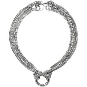 Layered Silver Necklaces for Women Multi-Strand Chunky Necklace Rhinestone Crystal Tassel Choker Trendy Layering Circle Pendant Chain Jewelry Gift for Women