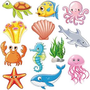 60 PCS Under The Sea Cutouts for Bulletin Board Decorations, Ocean Animals Paper Cut-Outs Fish Cut Outs for Classroom Bulletin Board Wall Decor Ocean Theme Party Supplies