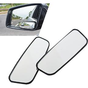 2 PCS Car Rectangular Rearview Wide Angle Add-on Mirror, 3.74" x 1.41" Adjustable Angle Curved Parking HD Mirror Auxiliary Mirror, Universal Car Side Rearview Mirror Accessories (Black)
