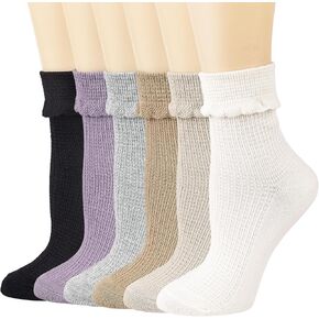 Mcool Mary Womens Crew Socks Ruffle Casual Cotton Frilly Breathable Cute Knit Lettuce Turn-Cuff Trim Ankle Socks 6 Pack