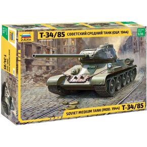 Zvezda 3687 - Soviet Medium Tank (mod. 1944) T-34/85 - Plastic Model Kit Scale 1/36 Lenght 23.9 cm / 9.5" 236 Details, Unpainted