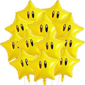 12PCS Star Balloons Super Gold Coin Star Balloons Yellow Star Balloons Video Game Star Balloons Birthday Party Decorations for Boys Girls Party Supply