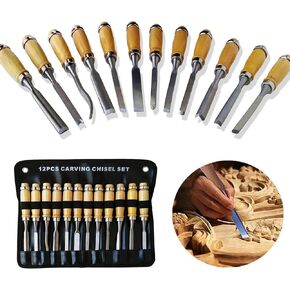 Wood Carving Chisels Sets, 12Pcs DIY Wood Carving Kit for Beginners, Sharp Woodworking Tools, Ideal for Beginners Gift, Hobbyists, Professionals, Artistic in Kuwait