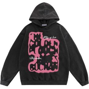 Aelfric Eden Mens Oversized Graphic Hoodies Abstraction Print Washed Hoodie Sweatshirt Unisex Hooded Pullover Tops