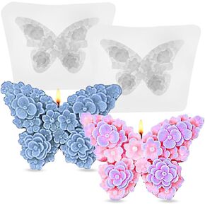 2Pcs Flower Butterfly Silicone Molds, Floral Butterfly Candle Molds Epoxy Resin Molds for Candle Making Clay Plaster Soap Mold Silicone Mold for DIY Scented Candles Polymer Clay Craft Plaster
