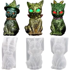 3 Pcs Pirate Cat Silicone Mold,3D Demon Cat Candle Making Mold,Cat Sculpture Mold with Hat,Wings,and Horned for DIY Art Crafts,Halloween,Garden Home Decoration