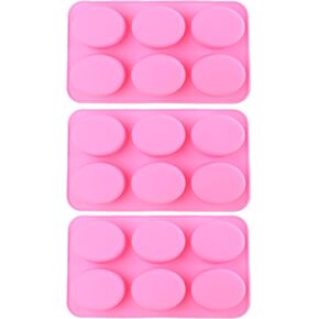 KINJOEK 3 Packs 18 Cavity Oval Silicone Soap Molds, Pink Silicone Soap Making Molds Bulk, Pudding Chocolate Cake Baking Molds, Soap Mold for Soap Making Handmade DIY Scented Candles Supplies Tools