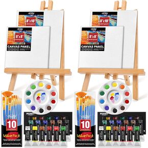 Acrylic Paint Set for Kids & Adults,52Pcs Painting Supplies Kit with 2 Beechwood Easel, 2 Set 12 Acrylic Paints, 20 Brushes, 4 Canvases, Premium Paint Set for Kids,Students,Artists,Beginners