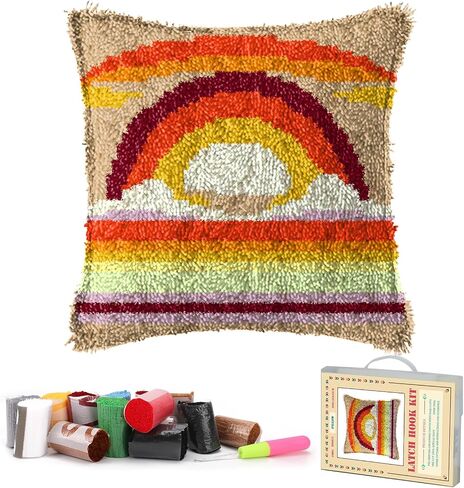 RadiantDecor Latch Hook Kits for Adults- DIY Latch Hook Pillow Kits for Adults Beginners Pillow Cover with Color Pattern Printed Sunflower (43X43CM/16.93X16.93IN) in Saudi Arabia