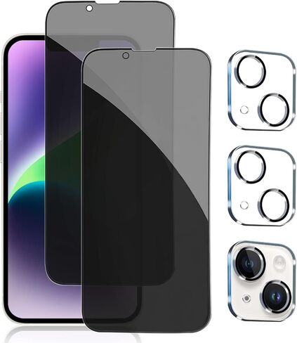 Pehael [2+2 Pack] iPhone 14 Plus Privacy Screen Protector with Camera Lens Protector Full Coverage Anti-Spy Tempered Glass Film 9H Hardness Upgrade Edge Protection Easy Installation Bubble Free Specially Designed for iPhone 14 Plus [6.7 inch] in Saudi Arabia