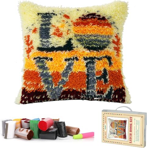 RadiantDecor Latch Hook Kits for Adults- DIY Latch Hook Pillow Kits for Adults Beginners Pillow Cover with Color Pattern Printed Sunflower (43X43CM/16.93X16.93IN) in Saudi Arabia