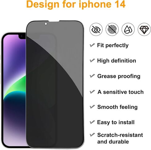 Pehael [2+2 Pack] iPhone 14 Plus Privacy Screen Protector with Camera Lens Protector Full Coverage Anti-Spy Tempered Glass Film 9H Hardness Upgrade Edge Protection Easy Installation Bubble Free Specially Designed for iPhone 14 Plus [6.7 inch] in Saudi Arabia