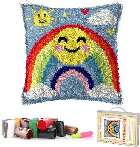 RadiantDecor Latch Hook Kits for Adults- DIY Latch Hook Pillow Kits for Adults Beginners Pillow Cover with Color Pattern Printed Sunflower (43X43CM/16.93X16.93IN) in Saudi Arabia