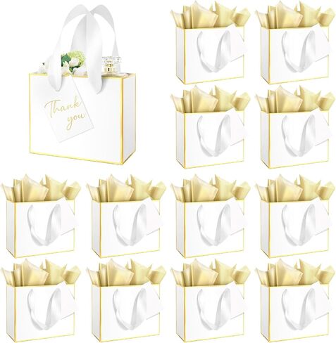 JACYUIG 24 Pack Pink Gift Bags with Handles & Tissue Paper for Gift Bags, 11.8 x 10 x 4–Ideal for Thank You Gifts, Weddings, Bridesmaids, Fall Parties, Halloween, Diwali, Birthdays (Pink, Gold) in Saudi Arabia