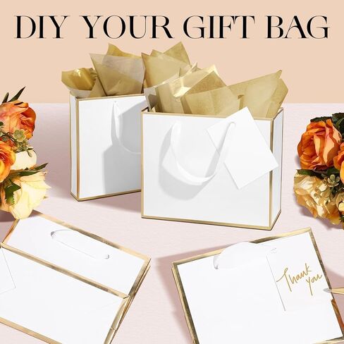 JACYUIG 24 Pack Pink Gift Bags with Handles & Tissue Paper for Gift Bags, 11.8 x 10 x 4–Ideal for Thank You Gifts, Weddings, Bridesmaids, Fall Parties, Halloween, Diwali, Birthdays (Pink, Gold) in Saudi Arabia