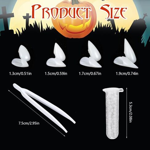 Vampire Fangs, 8 Pairs Halloween Vampire Teeth Scary Fake Teeth Fang with Teeth Glue Zombie Cosplay Costume Halloween Party Makeup Props Masquerade Decorations for Women Men, 4 Sizes in Saudi Arabia