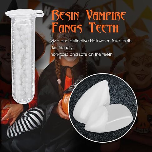 Vampire Fangs, 8 Pairs Halloween Vampire Teeth Scary Fake Teeth Fang with Teeth Glue Zombie Cosplay Costume Halloween Party Makeup Props Masquerade Decorations for Women Men, 4 Sizes in Saudi Arabia