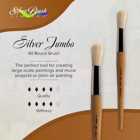 Silver Brush Limited 800050 Silver Jumbo Round Brush, Large Murals, Easel Painters and Furniture, Size 50, Mid Length Handle in Saudi Arabia