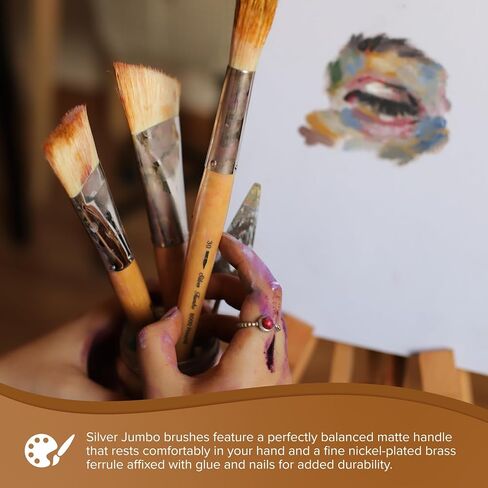 Silver Brush Limited 800050 Silver Jumbo Round Brush, Large Murals, Easel Painters and Furniture, Size 50, Mid Length Handle in Saudi Arabia