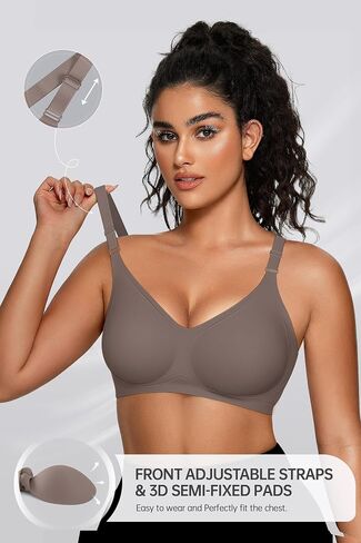 OEAK Womens Seamless Bras Comfortable Bra No Underwire Full Support Bralette Push Up Plus Size V Neck Sleeping Tshirt Bras in Kuwait