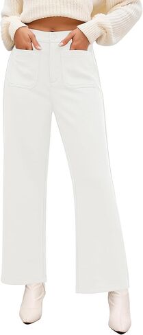 GRAPENT Wide Leg Pants Woman High Waisted Business Casual Elastic Waist Cropped Trouser Pockets Stretch Fall Knit Pants in Saudi Arabia