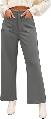 GRAPENT بنطال ذو قصة أرجل واسعة امرأة عالية الخصر الأعمال عادية مرونة الخصر اقتصاص بنطلون جيوب تمتد الخريف متماسكة السراويل in Kuwait