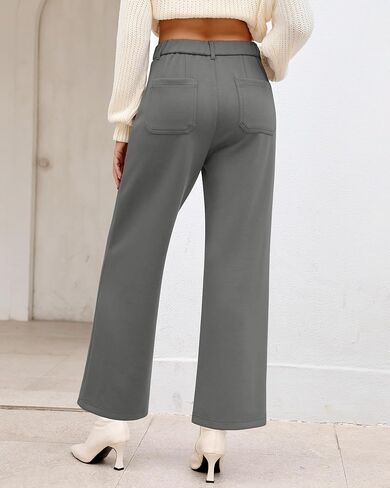 GRAPENT بنطال ذو قصة أرجل واسعة امرأة عالية الخصر الأعمال عادية مرونة الخصر اقتصاص بنطلون جيوب تمتد الخريف متماسكة السراويل in Kuwait