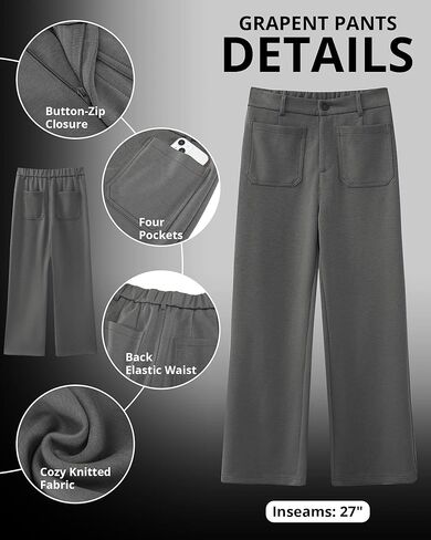 GRAPENT بنطال ذو قصة أرجل واسعة امرأة عالية الخصر الأعمال عادية مرونة الخصر اقتصاص بنطلون جيوب تمتد الخريف متماسكة السراويل in Kuwait