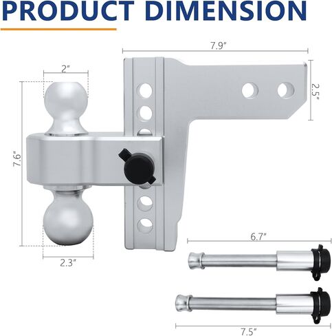 وصلة مقطورة قابلة للتعديل من PENSUN، تناسب جهاز استقبال 2.5 بوصة، وصلة قطرة/ارتفاع 6 بوصات من الألومنيوم عالي التحمل مع كرات مزدوجة صلبة مقاس 2 بوصة و2-5/16 بوصة بوزن 18500 رطل GTW in Kuwait