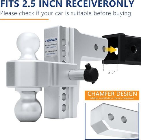 وصلة مقطورة قابلة للتعديل من PENSUN، تناسب جهاز استقبال 2.5 بوصة، وصلة قطرة/ارتفاع 6 بوصات من الألومنيوم عالي التحمل مع كرات مزدوجة صلبة مقاس 2 بوصة و2-5/16 بوصة بوزن 18500 رطل GTW in Kuwait