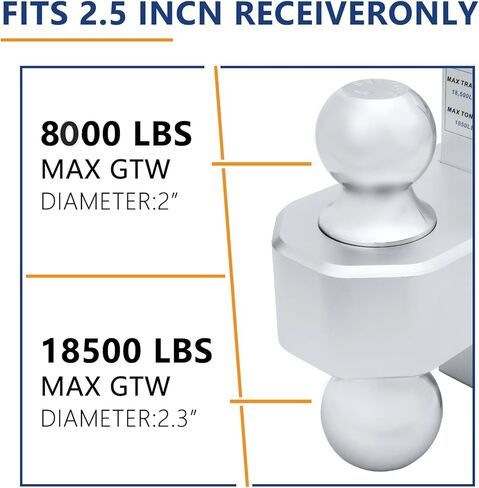 وصلة مقطورة قابلة للتعديل من PENSUN، تناسب جهاز استقبال 2.5 بوصة، وصلة قطرة/ارتفاع 6 بوصات من الألومنيوم عالي التحمل مع كرات مزدوجة صلبة مقاس 2 بوصة و2-5/16 بوصة بوزن 18500 رطل GTW in Kuwait