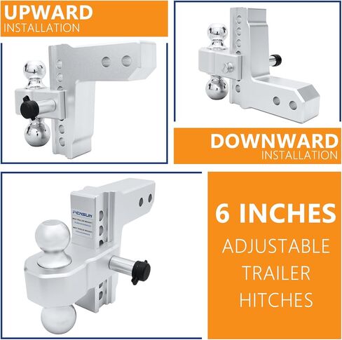 وصلة مقطورة قابلة للتعديل من PENSUN، تناسب جهاز استقبال 2.5 بوصة، وصلة قطرة/ارتفاع 6 بوصات من الألومنيوم عالي التحمل مع كرات مزدوجة صلبة مقاس 2 بوصة و2-5/16 بوصة بوزن 18500 رطل GTW in Kuwait
