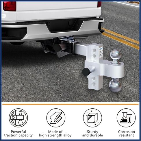 وصلة مقطورة قابلة للتعديل من PENSUN، تناسب جهاز استقبال 2.5 بوصة، وصلة قطرة/ارتفاع 6 بوصات من الألومنيوم عالي التحمل مع كرات مزدوجة صلبة مقاس 2 بوصة و2-5/16 بوصة بوزن 18500 رطل GTW in Kuwait