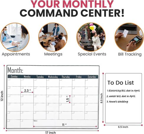 Magnetic Weekly Planner 17 x 12 Inches with Fine Grid – Magnetic Calendar for Fridge with 4 Magnetic Markers, 1 Eraser and 1 Small Dry Erase Board – Perfect Organization for Everyone in Saudi Arabia
